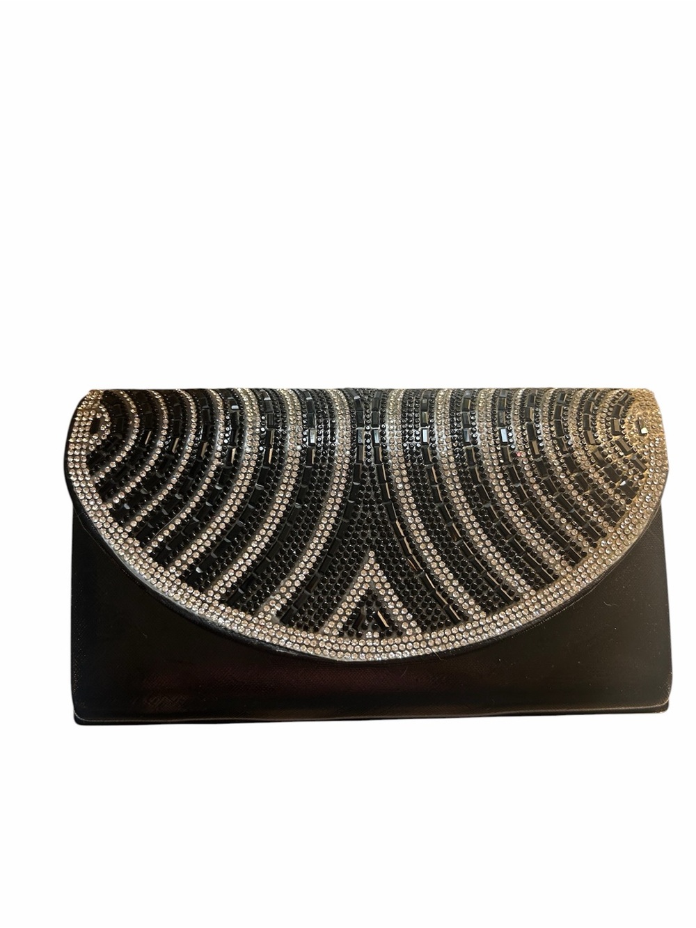 Women's Black Crystal-Embellished Evening Clutch - Elegant Sparkle